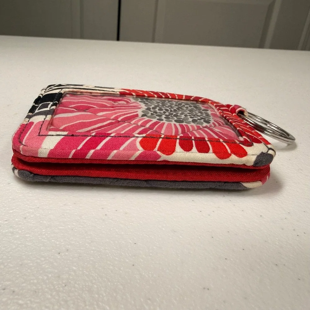 Vera Bradley Floral Quilted ID Case Wallet Key Ring Pink Red Grey Small